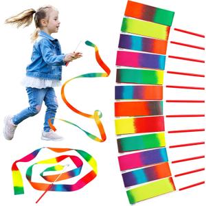 JoyCat 12 Pack Dance Ribbon Party Favors for Kids,Rainbow Birthday Decorations,Unicorn Princess Fairy Party Supplies,Girls Party Games,Gymnastics Goody Bag Stuffers