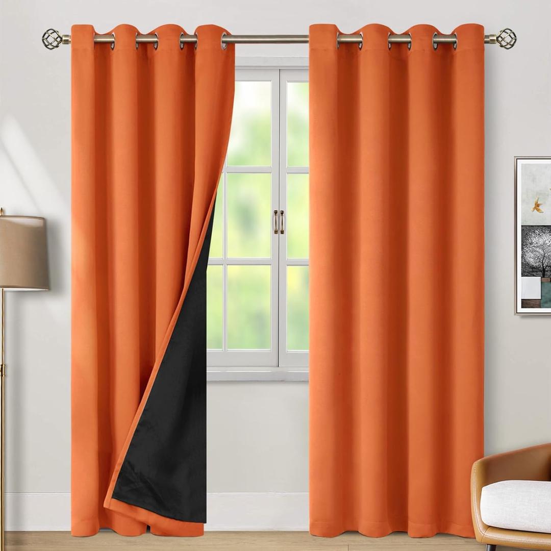 BGment Thermal Insulated 100% Blackout Curtains 84 Inch Length 2 Panels, Total Light Blocking Curtains for Bedroom, Grommet Window Drapes with Thick Black Liner, 52 Inch Wide Each Panel, Burnt Orange