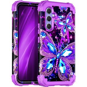 Miqala for Galaxy A54 5G Case,Glow in The Dark Three Layer Heavy Duty Shockproof Full Protection Hard Plastic Bumper+Soft Silicone Protective Case for Samsung Galaxy A54 5G 6.4 inch,Dark Butterfly