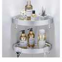 DUFU Adhesive Corner Shower Caddy with Hooks,Bathroom Shower Organizer, No Drilling Rust Proof Aluminum Shower Shelf for Inside Shower 2 Pack (Silver)