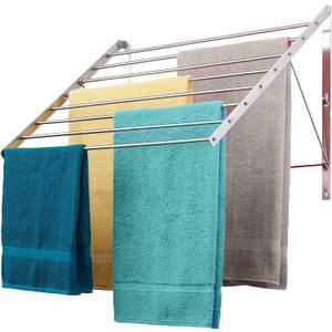 Smartsome | Wall Mounted | Clothes Drying Rack| 22" Wide |15 Linear Feet Capacity | 8 Smooth Round Stainless Steel Rods | 60 lb Capacity | Fully Assembled | Compact Sturdy Space-Saving Design