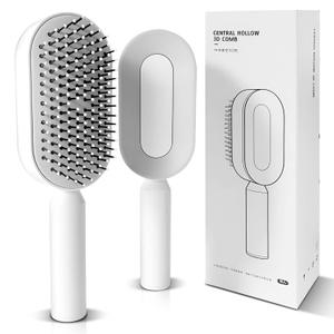 Self Cleaning Hair Brush-New 3D Air Cushion Brush for Detangling-Scalp Massager- with Nylon Bristles for All Hair-Easy Clean Hair Brush for Women&Men (WHITE)