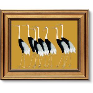 Gold Framed Wall Art, Vintage Japanese Cranes Canvas Prints – Seven Cranes Bird Pictures Decor, Modern Minimalist Japandi Artwork for Bedroom Living Room 9x11 inch