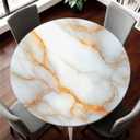 Yesad Elastic Tablecloth for Round Tables, Waterproof Tablecover for Up to 53"-60" Round Table, Dining Tablecover for Indoor and Outdoor, Holiday, White and Golden Marble