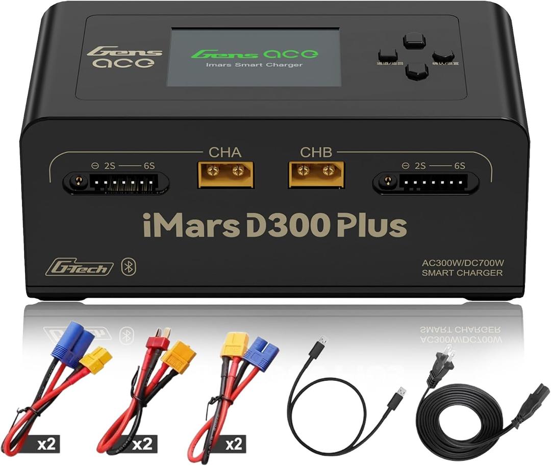 IMARS D300 Plus Gens Ace Lipo Battery Charger G-Tech Series Dual Lipo Balance Charger AC 300W DC 700W 16A Smart Charger for 1s~6s Lipo Batteries, Life/NiCd/MH/LiHV, Plug&Play (Black)