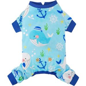 KYEESE Dog Pajamas Velvet Dog Pajamas Small Sized Dogs Soft Dogs Clothes Pjs with Whale Pattern Stretchy Pet Jammies Coat Comfy Pet Onesie Costume, X-Large