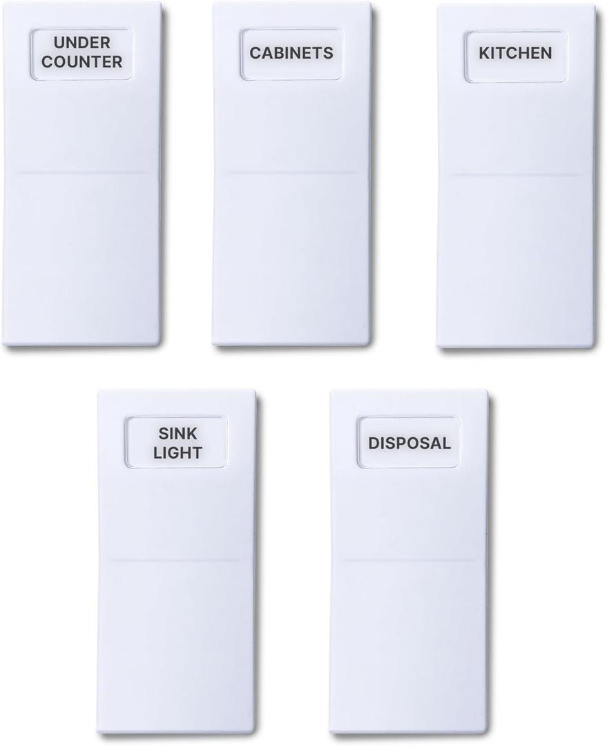 Identify Switch Covers - Clearly Labeled Covers for Standard Decora Light Switches in Kitchen/Bath, Common Area, and Outdoor 5-Packs (Kitchen/Bath 5 Pack)