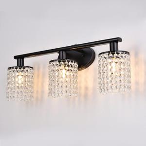 Black Bathroom Light Fixtures, 3-Light Crystal Vanity Lights Over Mirror, Modern Black Vanity Light