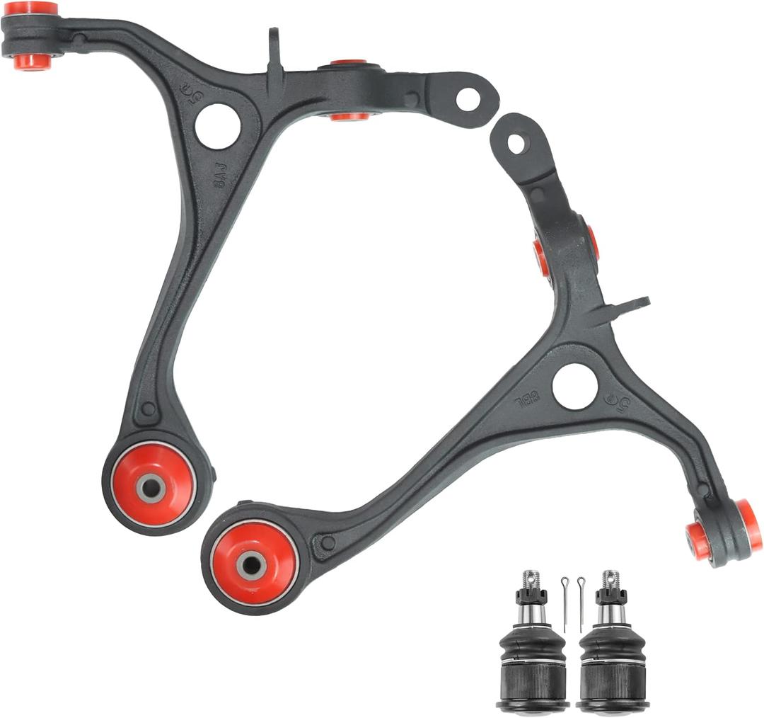 4pc Front Lower Control Arms w/Ball Joints for 2003-2007 Honda Accord, 2004-2008 Acura TSX, PU Bushing Lower Control Arms & Ball Joints, Replacement K640289 K640290, Wrinkle Black