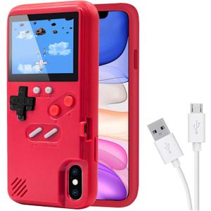 Game Case for iPhone, Retro Protective Case with Own Power Supply, 36 Small Games, Colour Display, Video Game Case for iPhone X/Xs (Red)