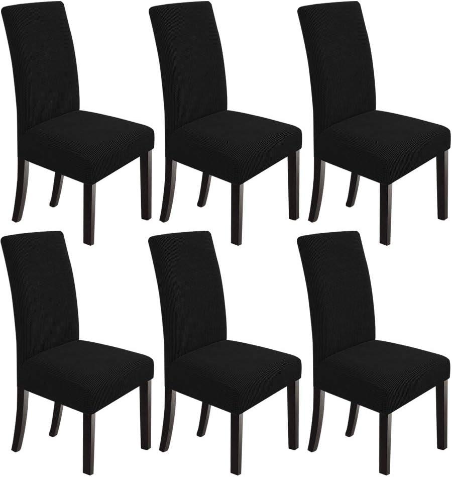NORTHERN BROTHERS Dining Room Chair Covers Set of 6,Removable Washable Chair Covers for Dining Chairs,Stretch Parson Chair Slipcover(Black)