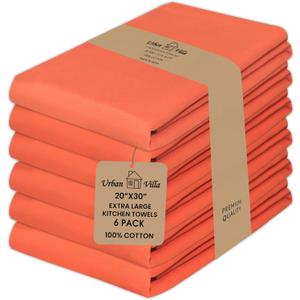 Urban Villa Kitchen Towels 100% Cotton Dish Towels for Kitchen(Set of 6) 20x30 Dish Cloths Highly Absorbent Kitchen Linen Set with Hanging Loop Perfect for Drying Dishes Cleaning Hand Towels Coral