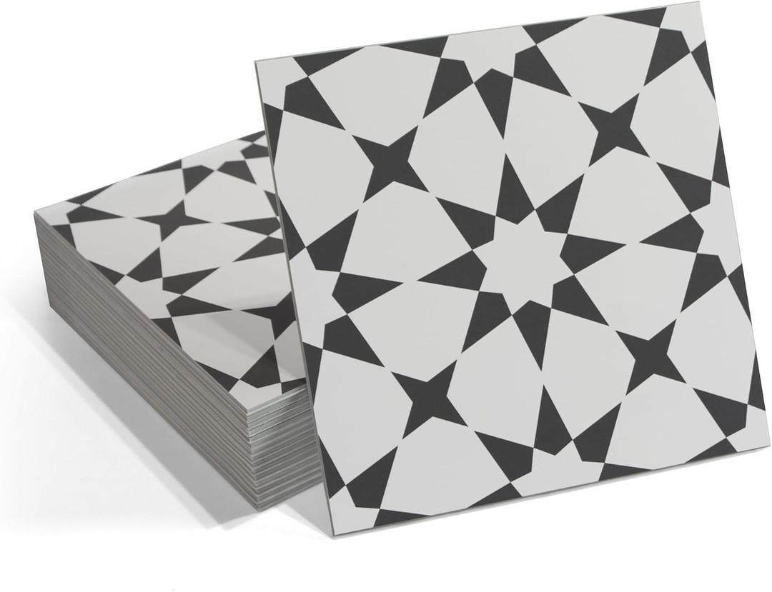 Peel and Stick Floor and Wall Tile for Bathroom Kitchen - SPC Vinyl Self Adhesive Flooring - 9x9In Marrakech Patterned Groutless Backsplash - 16 Tiles, 9.12 Sq Ft Marrakech