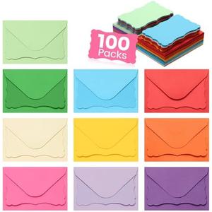 100 Pack Mini Cards with Envelopes, Small Colorful Blank Note Cards with Self-Adhesive Envelopes, Prayer Board Suppies, Tiny Business Card Envelopes(4 x 2.7 Inches, 10 Colors) (Multicolored)