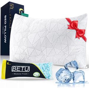 BETU Cooling King Size Pillow, Shredded Memory Foam Cool Pillow for Hot Sleepers, Adjustable Firm Soft Support Bed Pillows Perfect for Back Neck Pain and Side Sleeping with Pillows Case Cover, White