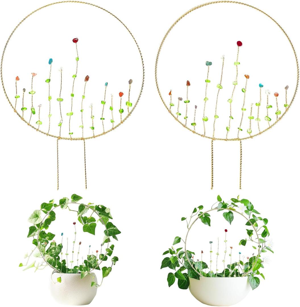 SNAIL GARDEN 2Pcs Small Trellis for Indoor Plants with Suncatcher Colorful Crystal, 9.8in Indoor Plant Trellis for Climbing Plants,House Plant Trellis for Potted Plants Hoya Ivy, Jasmine
