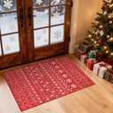 Lahome Christmas Door Mat 2x3 Red Entryway Rug Small Washable Area Rugs Non-Slip Indoor Entry Carpet Throw Soft Bathroom Mat, Snowflake Home Xmas Holiday Decor Thin Floor Doormat Carpet for Bedside