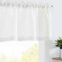 jinchan Linen Valance with Lace Trim Farmhouse Rustic Valance Curtain for Window 16 Inch Small Window Treatment for Living Room Dining Room Semi Sheer Light Filtering Rod Pocket 1 Panel Off White