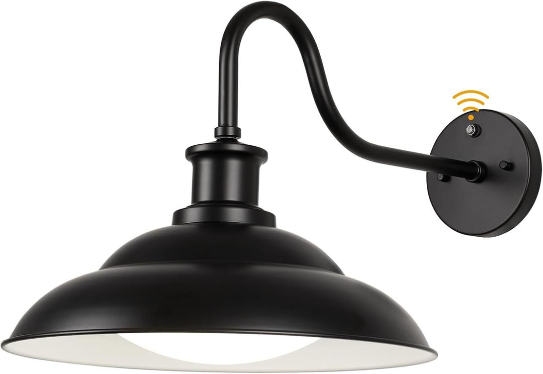 Dusk to Dawn Outdoor LED Barn Light, 16 Inch Large Farmhouse Exterior Wall Light Fixture with Adjustable Color Temperature, Modern Black White Porch Light Outside for House Garage Doorway