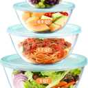 YUANYE 4 Pack Glass Mixing Bowls with Lids Set (3/1.7/0.9/0.6QT),Thick Glass Large Salad Bowl Set, Nesting Kitchen Bowls for Serving, Prepping, Cooking and Baking, Dishwasher, Oven,Microwave Safe