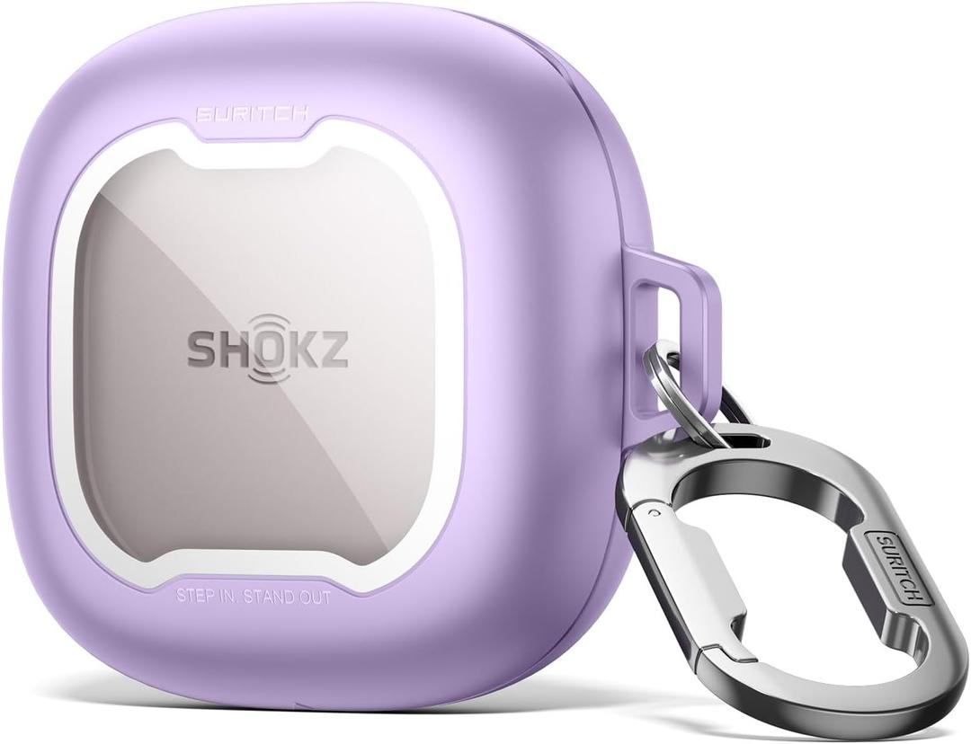 SURITCH for SHOKZ New OpenFit 2 Case Cover, Magnetic Locking Cases for SHOKZ OpenFit 2 Open-Ear Headphones, Shockproof Bumper Protective Covers with Carabiner & Keyring & Cleaner Kit, Purple
