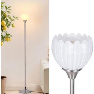 Shenmoyl Floor Lamps for Living Room, Bedroom, Nickel Standing Lamp with 12W Bulb, Vintage Floor Lamp for Reading, Nursery, Corner (White Tulip)