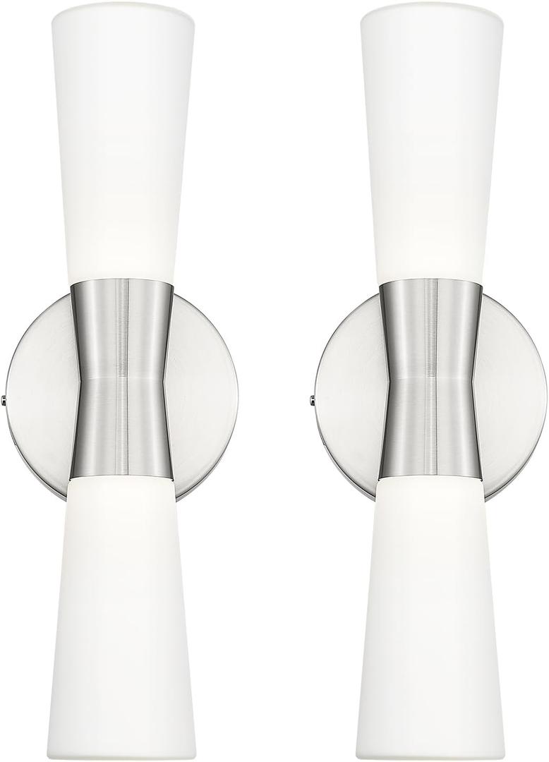 kudos Bathroom Sconces Set of 2,16inches Brushed Nickel Vanity Light Fixtures, Modern Sconces Wall Lighting with Milk White Glass, Dimmerable 3000K/4000K/5000K for Bedroom Hallway, KDVL13-BN-2PK