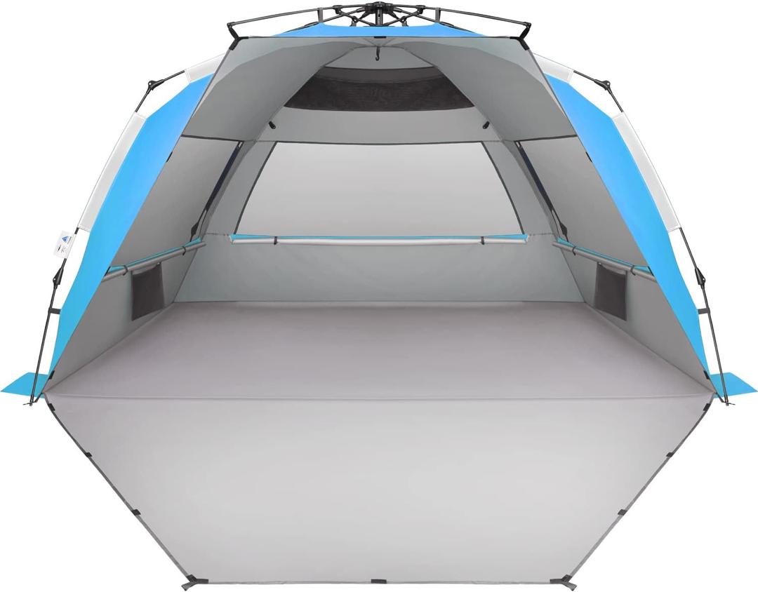 Oileus XX-Large Beach Tent Sun Shelter for 5-6 Person Portable Sun Shade Instant Pop Up Tent for Beach with Carrying Bag, Stakes, 6 Sand Pockets, Anti UV for Fishing Hiking Camping Blue