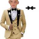 SAROULU Formal Suit for Boys, 3 Pieces Slim Fit Boy Suits for Weddings, Kids Boy's Tuxedo First Class Boy Outfit (4, Champagne)
