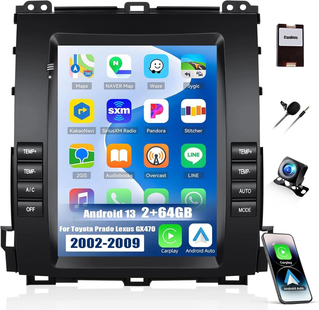 2G+64G Android 13 Car Stereo for Toyota Prado Lexus GX470 2002-2009 with Wireless Carplay Android Auto,9.7" Touchscreen Car Radio with GPS/WiFi,Mirror Link Bluetooth,FM/RDS Radio+AHD Backup Camera