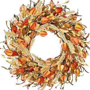 Fall Wreath for Front Door, 24" Primitive Fall Decor with Berries Grain Wheat Ears Straw Autumn Wreath, Thanksgiving Wreath for Farmhouse Home Wall Festival Decor