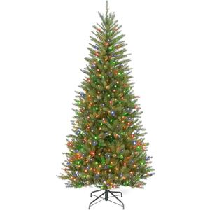 National Tree Company 6.5 ft Pre-Lit Dunhill Fir Slim Artificial Christmas Tree, 500 Multicolor Lights, 1,184 Tips, Includes Stand, Green