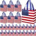 50 Pcs American Flag Gift Bag Bulk 4th of July Patriotic Reusable Tote Bags with Handle Stars and Stripes Print Non Woven Candy Bags for Independence Day Birthday Party Family Holiday Travel