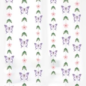 Cheerland Butterfly Garland Garden Decoration Floral Banners Decor Hanging Flower Purple Butterflies Streamers for Birthday Baby Shower Bridal Wedding Classroom Enchanted Fairy Tea Party Supplies