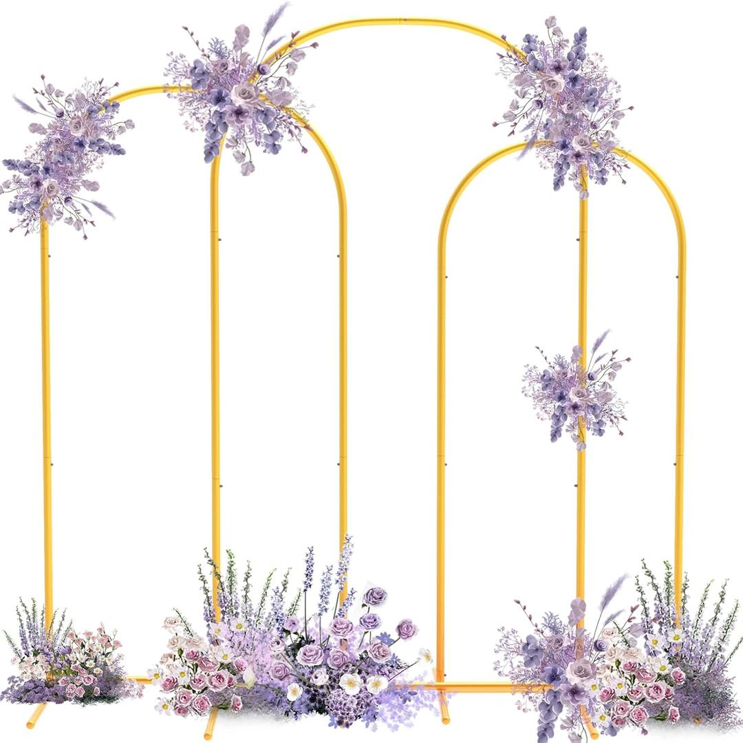 Metal Arch Backdrop Stand Set of 3 (7.2 ft, 6.6 ft, 6 ft), Gold Arch Backdrop Stand, Easy to Assemble Wedding Arch for Ceremony, Birthdays, Engagements, Baby Showers, Graduations, Parties
