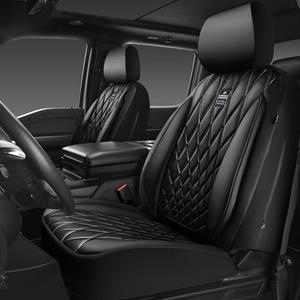for Ford F150 Leather Seat Covers, SuperCrew XL XLT 2015-2020, F250 F350 F450 Super Duty Crew Cab 2017-2022, Custom Truck Seat Cover Full Set, Pickup Accessories, Black (Bucket Seat)