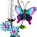 Butterfly Rain Gauge with 5 Inch Glass Tube, Solar Rain Gauge with LED Lights Rain Water Gauge Decor for Patio, Garden Yard, Measuring Precipitation