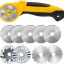 45mm Rotary Cutter with 9pcs Extra Blades Automatic Fabric Roller Cutter Perforator Crochet Edge Pinking Rotary Blades for Quilting, Sewing, Crafting