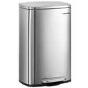 SONGMICS 13 Gallon (50 L) Trash Can, Stainless Steel Kitchen Garbage Can, Recycling or Waste Bin, Soft Close, Step-On Pedal, Removable Inner Bucket, Silver ULTB050E01
