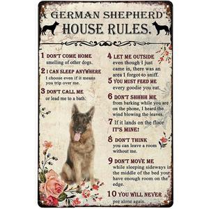 Vintage German Shepherd House Rules Aluminium Metal Tin Sign 8x12 Inch Home Poster Bar Pub Decor