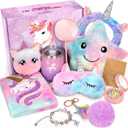 Unicorns Gifts for Girls 5 6 7 8 9 10+ Years Old, Kids Toys Set for Teens Girls Birthday Gifts Christmas, Unicorn Toys with Light Up Soft Plush Star Pillow, Diary Notebook, Headband, Water Bottle