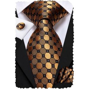 Hi-Tie Men Ties Sets Silk Stripe Paisley Necktie Pocket Square Cufflinks for Business Wedding