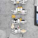 KEGII Corner Shower Caddy Tension Pole - White Shower Tension Rod Organizer, Floor to Ceiling Shower Caddy 25-114.2 inch, Towel Rack Corner Waterproof