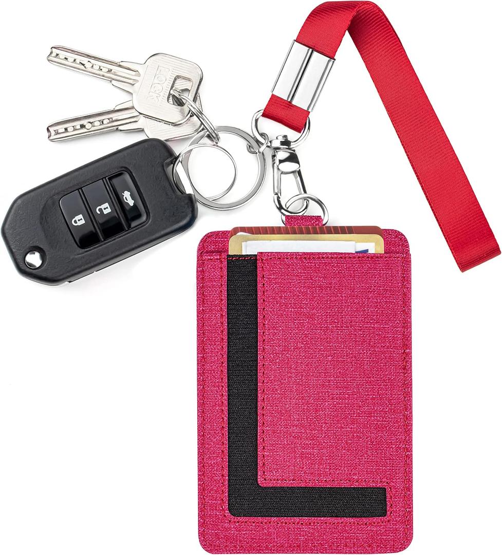 Aiyo Fashion Women Small Wristlet Keychain Wallet Slim Minimalist Lanyard Card Case Holder ID Case Wallet with Detachable Keychain Wristlet (A-Red)