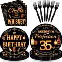 96 Pcs Whiskey 35th Birthday Party Supplies Aged To Perfection 35th Plates and Napkins Disposable Cheers and Whiskey Tableware Set for Men Vintage 35 Years Old Birthday Party Decorations Serves 24