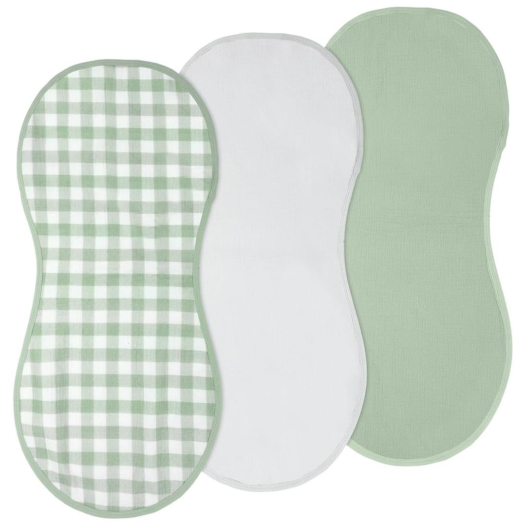 Hahafelt 3 Pcs Changing Pad Liners Fits in Peanut Shape Changing Pad Waterproof Diaper Mats Organic Cotton Peanut Mats are Warm on a Baby's Back, Washable Reusable(Plaid Style,Green)