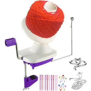 Yarn Ball Winder, Hand Purple Ball Winders for Yarn, Yarn Winder with Easy Installation for Yarn Storage +2PCS Adjustable Knitting Loop Crochet+10 PCS Stitch Knitting Needles +10 PCS Plastic Needles