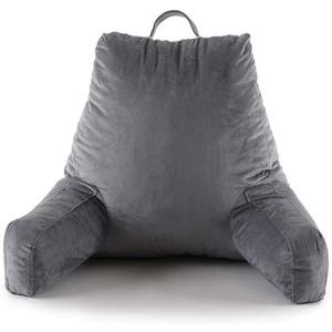 Bedrest Reading Pillow with Arm Rests, Ultra Soft Fabic with Convenient Handle and Pocket, Great as Backrest for Reading, Gaming, Relaxing or TV (Gray)