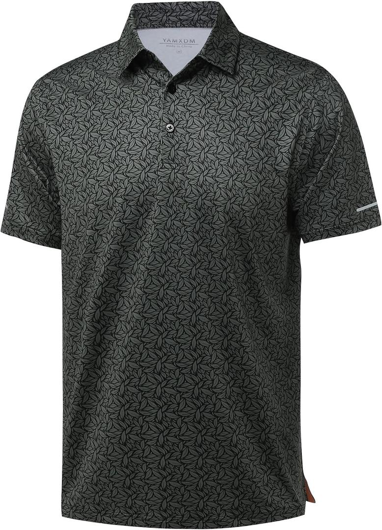Golf Shirts for Men - Moisture Wicking Short Sleeve Performance Sport Casual Striped Collared Mens Polo Shirt (XX-Large, Blackish Green Leaf)