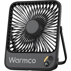 Warmco 10000mAh Portable Travel Fan 7-Inch, Max 24H Runtime, Ultra-Thin Quiet Rechargeable Battery Operated Desk Fan with Digital Display for Camping, Office, Bedroom, Cruise Essentials (Black)